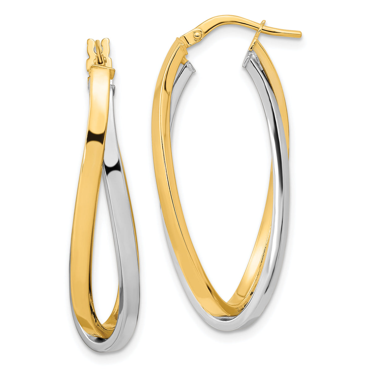 14k Two Tone Polished Oval Double Hoops-TF1236