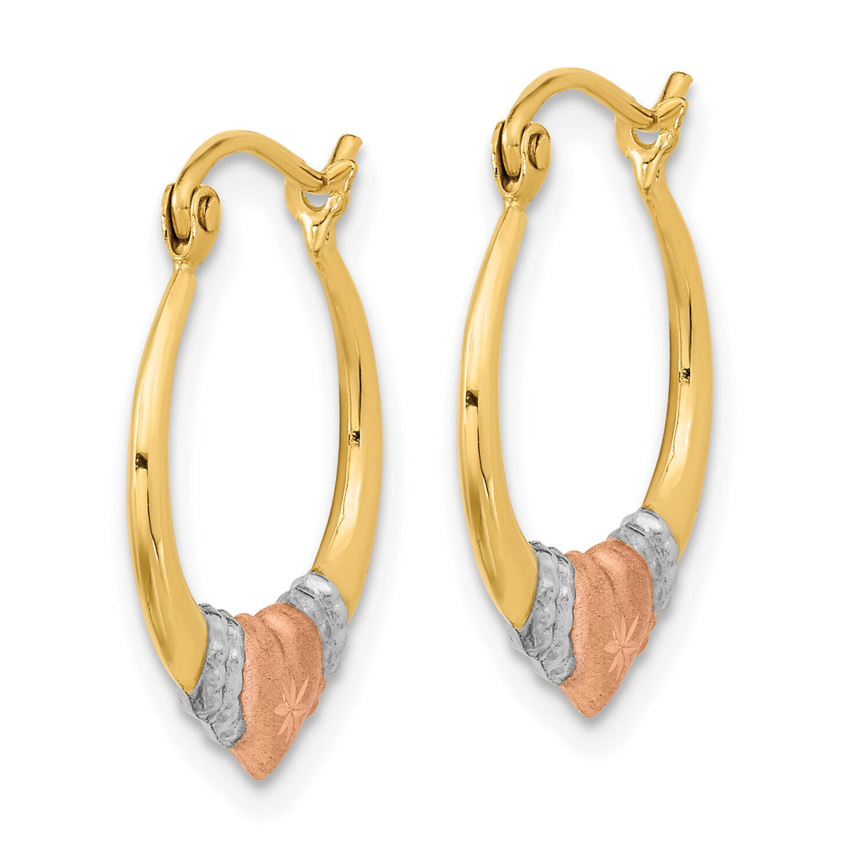 14k Two-tone w/White Rhodium Polished Satin & D/C Hoop Earrings-TF1237
