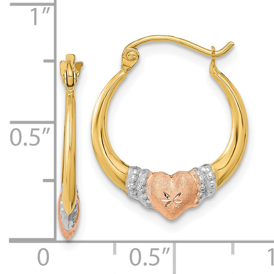 14k Two-tone w/White Rhodium Polished Satin & D/C Hoop Earrings-TF1237