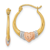 14k Two-tone w/White Rhodium Polished Satin & D/C Hoop Earrings-TF1237