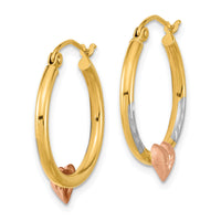 14k Two-tone with White Rhodium D/C Heart Hoop Earrings-TF1238