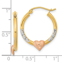 14k Two-tone with White Rhodium D/C Heart Hoop Earrings-TF1238