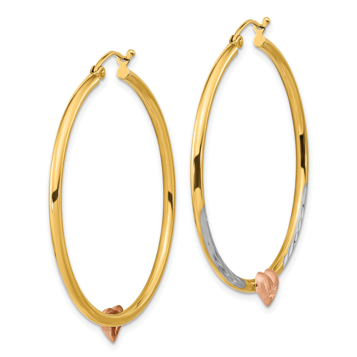 14k Two-tone with White Rhodium D/C Heart Hoop Earrings-TF1240