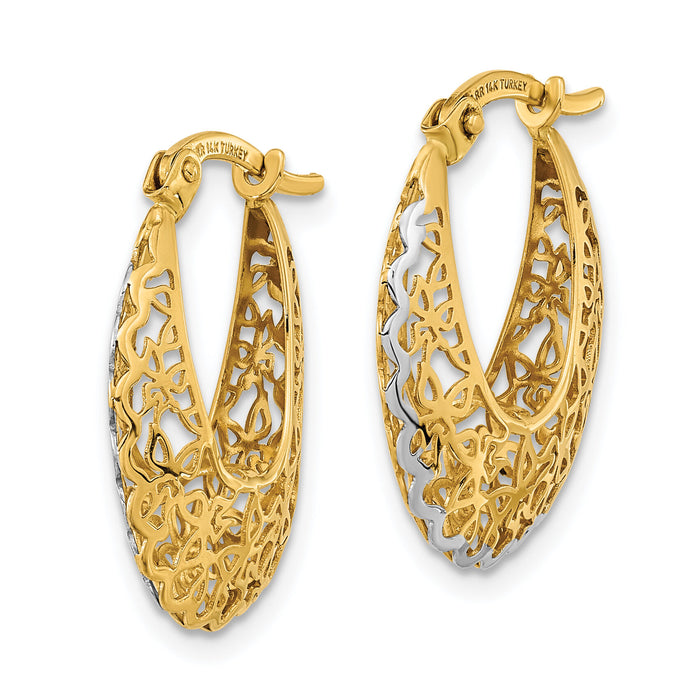 14k Rhodium-plated Polished Filigree Hoop Earrings-TF1247