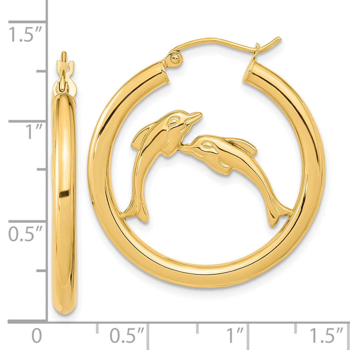 14k Polished Dolphins Hoop Earrings-TF1249