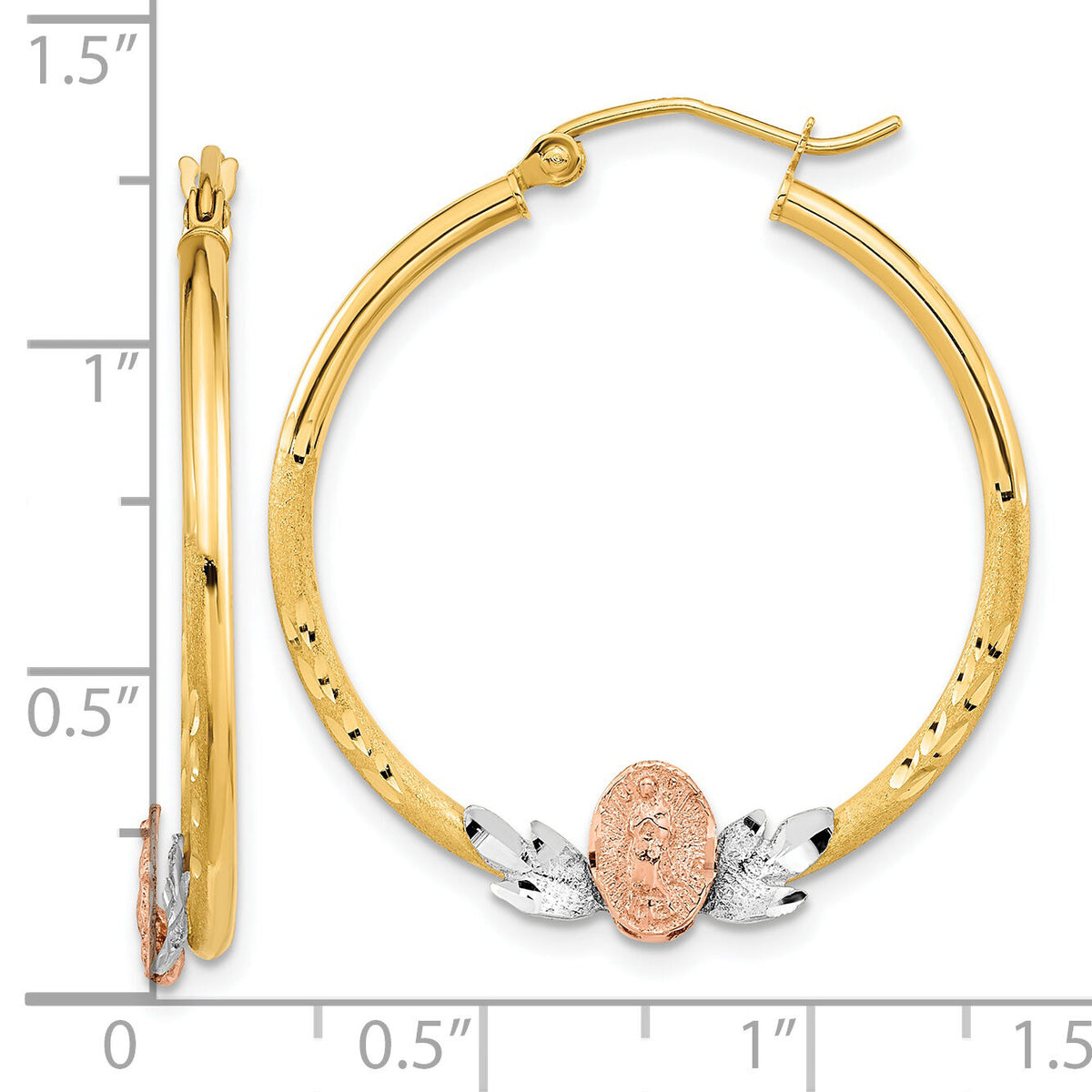 14K Tri-color Guadalupe Hoop Earrings-TF1270