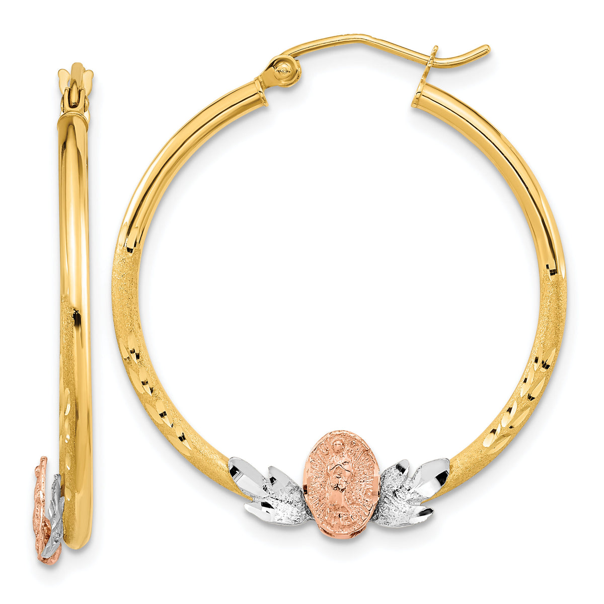 14K Tri-color Guadalupe Hoop Earrings-TF1270