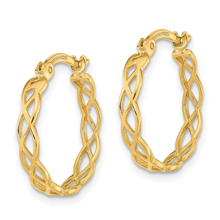14k Gold Polished Intertwined Filigree Hoop Earrings-TF1282