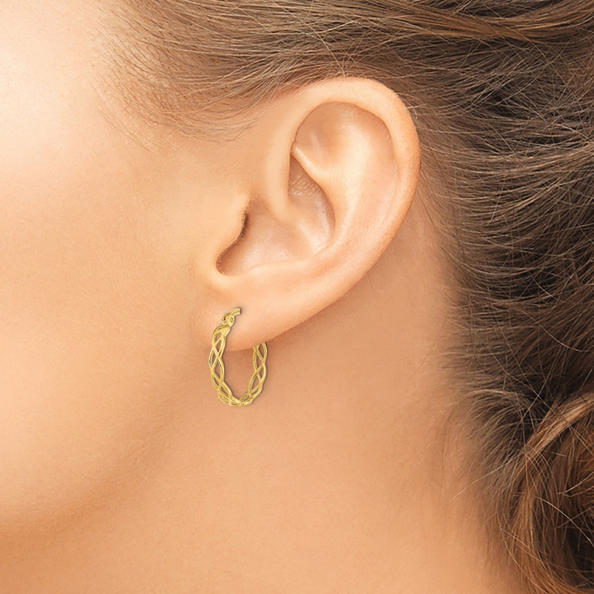 14k Gold Polished Intertwined Filigree Hoop Earrings-TF1282