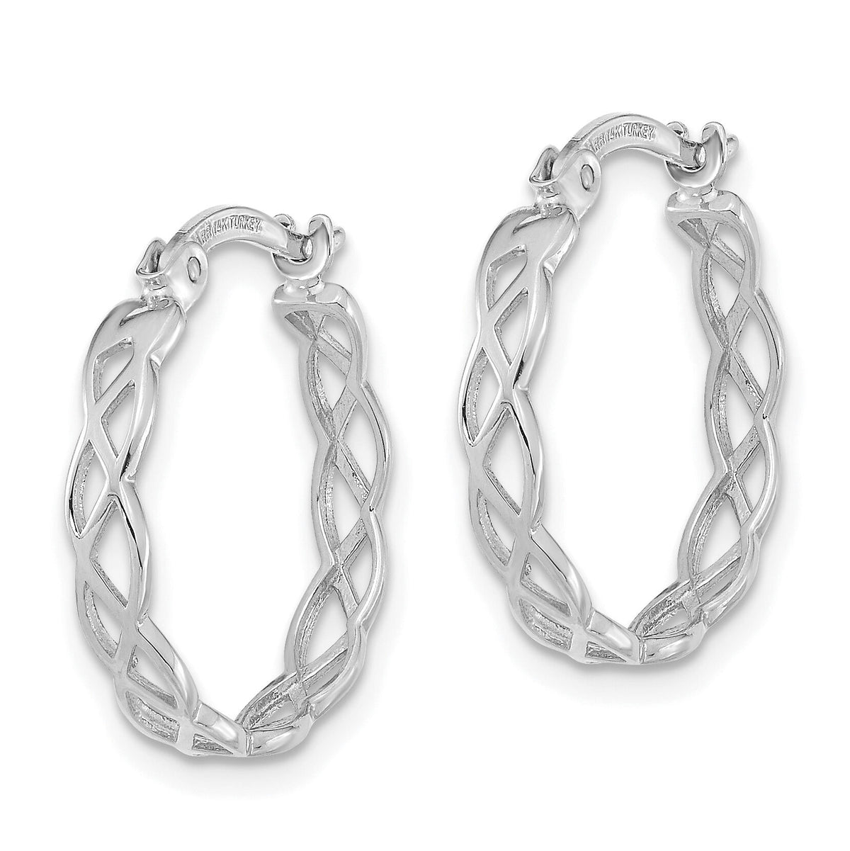 14k White Gold Polished Intertwined Filigree Hoop Earrings-TF1282W