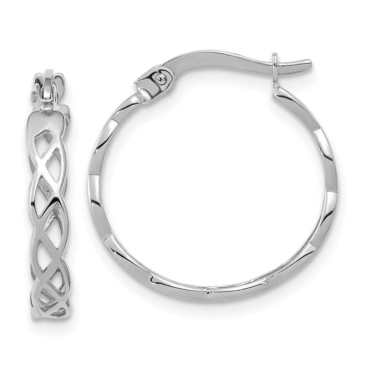 14k White Gold Polished Intertwined Filigree Hoop Earrings-TF1282W
