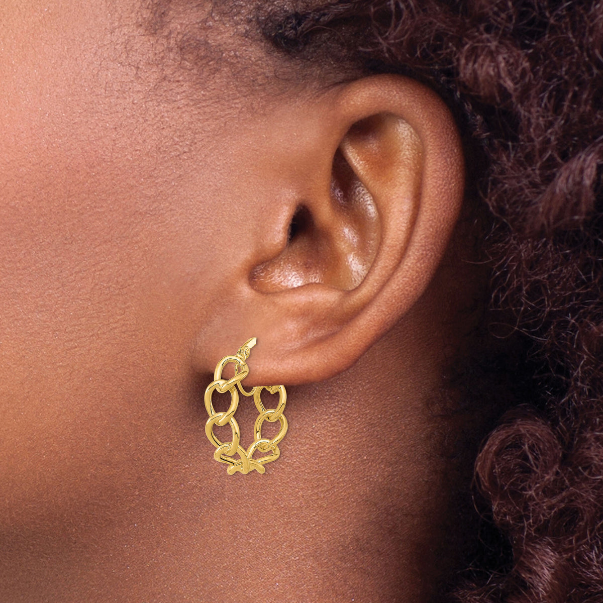 14k Polished Cable Link Circle Hoop Earrings-TF1283