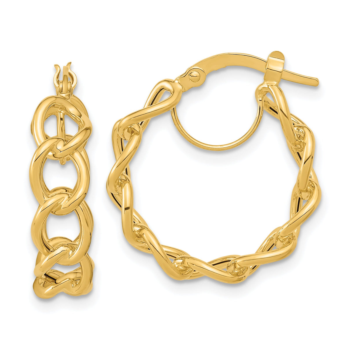 14k Polished Cable Link Circle Hoop Earrings-TF1283