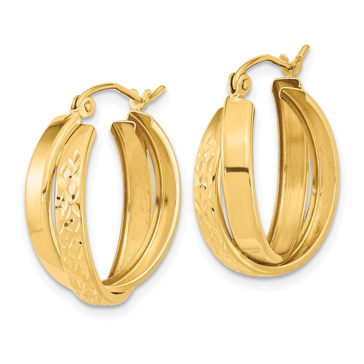 14k Polished Diamond-cut Twist Hoop Earrings-TF1286