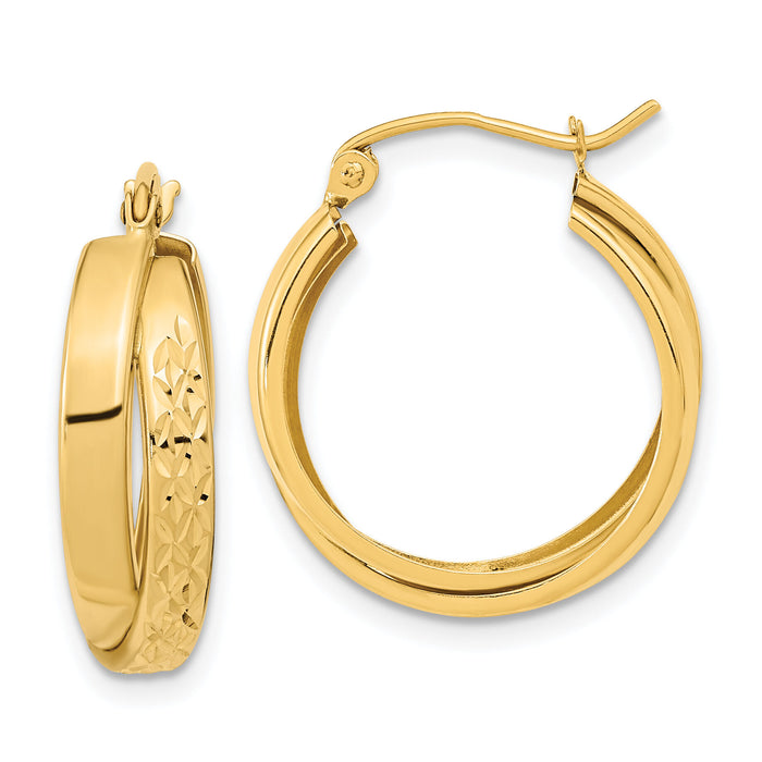 14k Polished Diamond-cut Twist Hoop Earrings-TF1286
