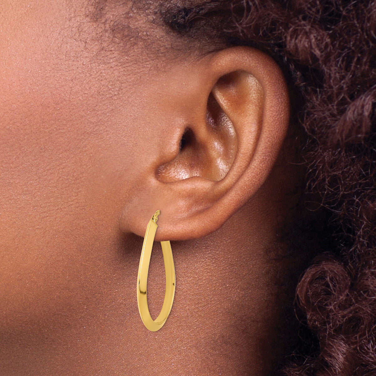 14k Polished 2.75mm Knife Edge Teardrop Shape Hoop Earrings-TF1291