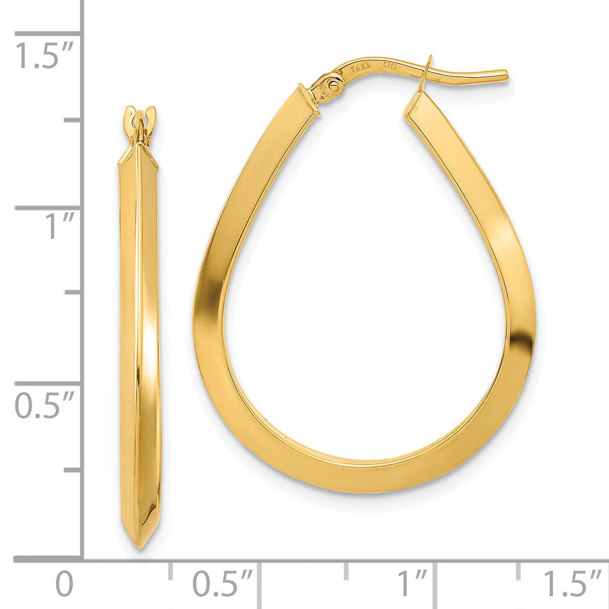 14k Polished 2.75mm Knife Edge Teardrop Shape Hoop Earrings-TF1291