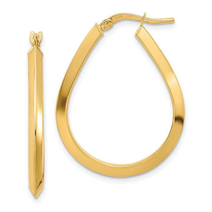 14k Polished 2.75mm Knife Edge Teardrop Shape Hoop Earrings-TF1291