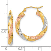 14k w/ White/Rose RH Polished & D/C Twist Hoop Earrings-TF1298