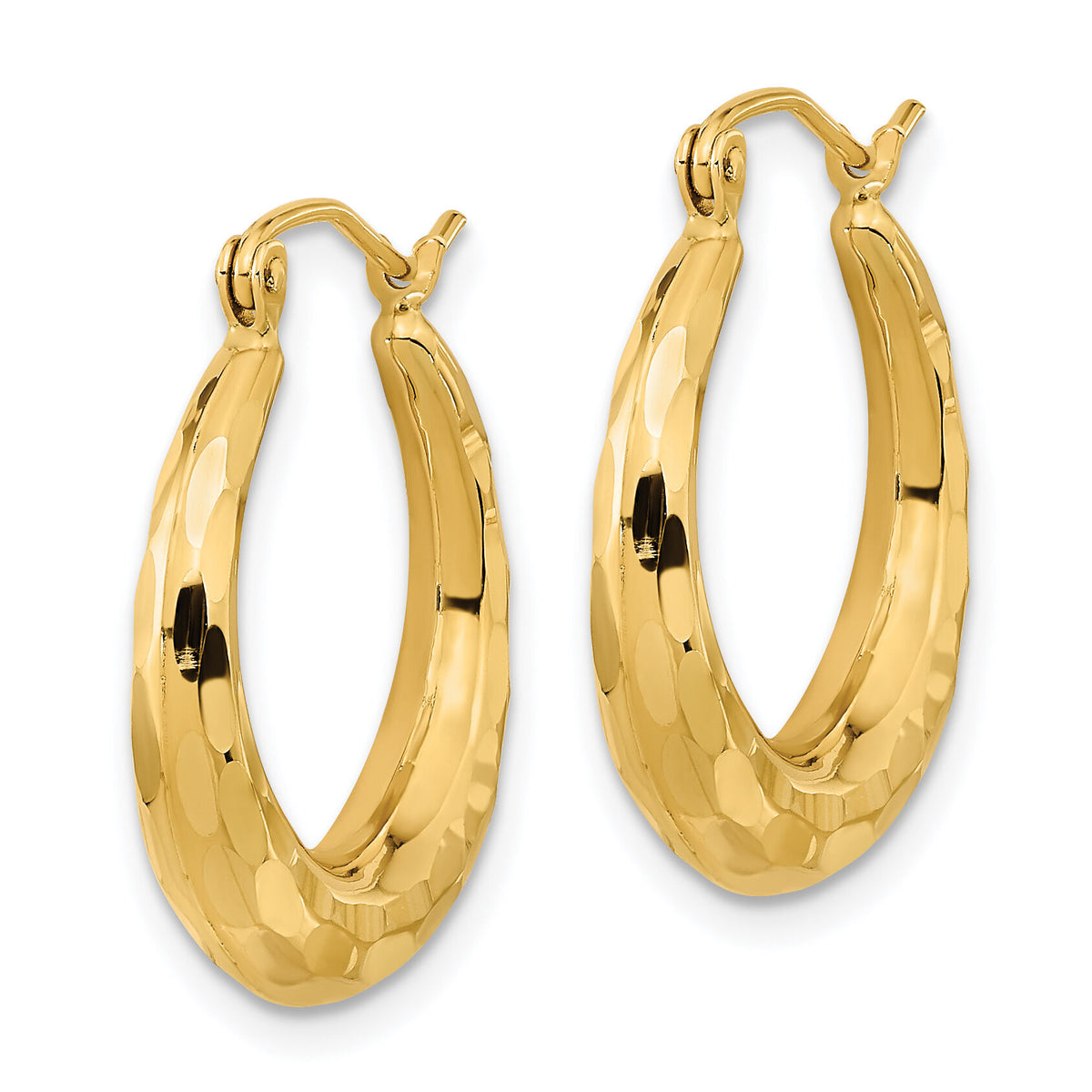 14k Polished Diamond-cut Hoop Earrings-TF1300