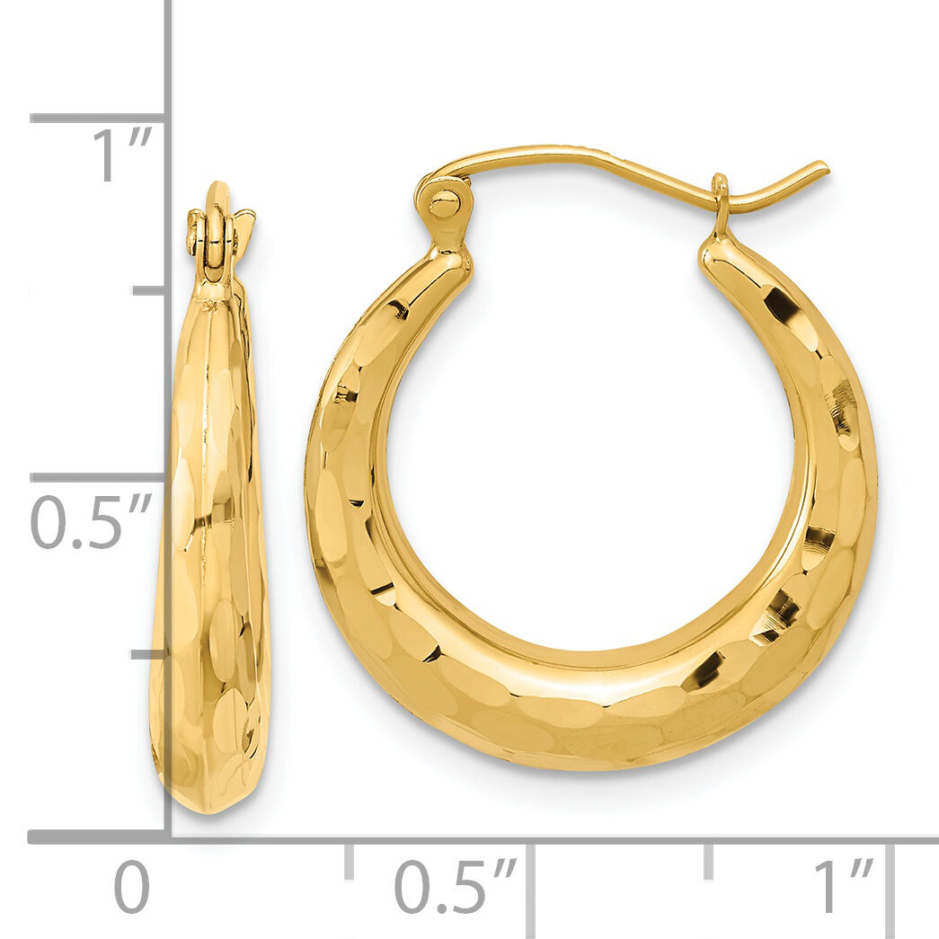 14k Polished Diamond-cut Hoop Earrings-TF1300