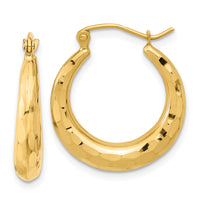 14k Polished Diamond-cut Hoop Earrings-TF1300