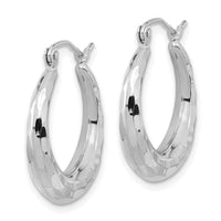 14k White Gold Polished Diamond-cut Hoop Earrings-TF1300W