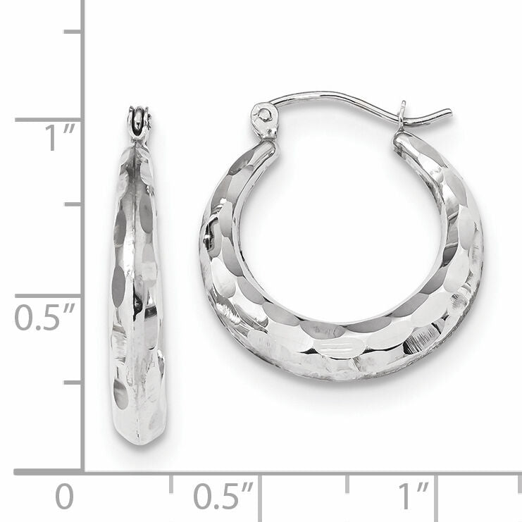 14k White Gold Polished Diamond-cut Hoop Earrings-TF1300W