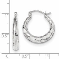 14k White Gold Polished Diamond-cut Hoop Earrings-TF1300W