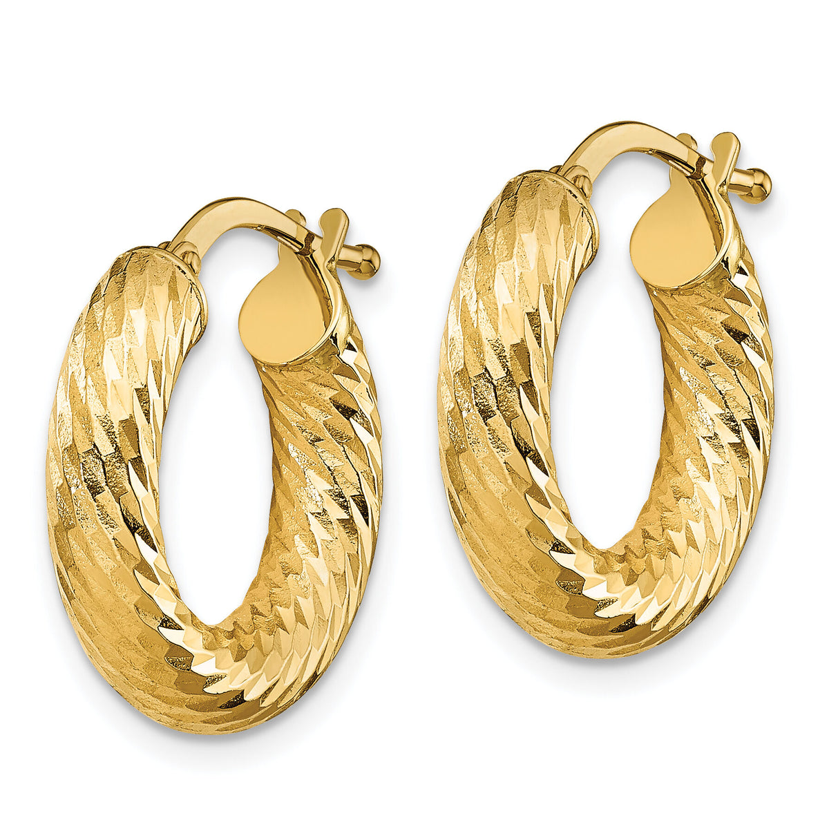 14k 4x18mm Diamond-cut Round Hoop Earrings-TF1332