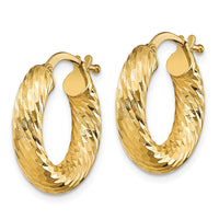 14k 4x18mm Diamond-cut Round Hoop Earrings-TF1332