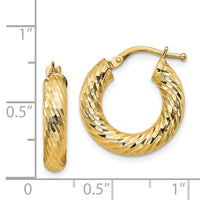14k 4x18mm Diamond-cut Round Hoop Earrings-TF1332
