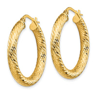 14k 4x30mm Diamond-cut Round Hoop Earrings-TF1334