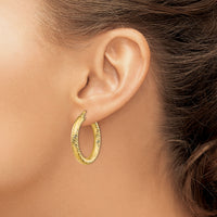 14k 4x30mm Diamond-cut Round Hoop Earrings-TF1334