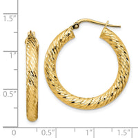 14k 4x30mm Diamond-cut Round Hoop Earrings-TF1334
