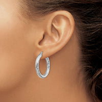 14k 4x30mm White Gold Diamond-cut Round Hoop Earrings-TF1334W