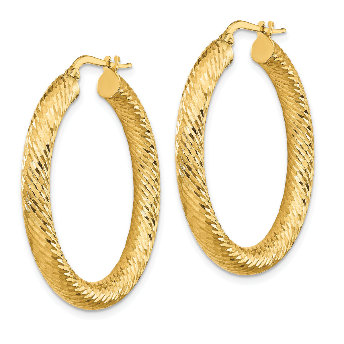 14k 4x35mm Diamond-cut Round Hoop Earrings-TF1335