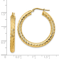 14k 4x35mm Diamond-cut Round Hoop Earrings-TF1335