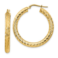 14k 4x35mm Diamond-cut Round Hoop Earrings-TF1335