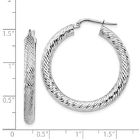14k 4x35mm White Gold Diamond-cut Round Hoop Earrings-TF1335W