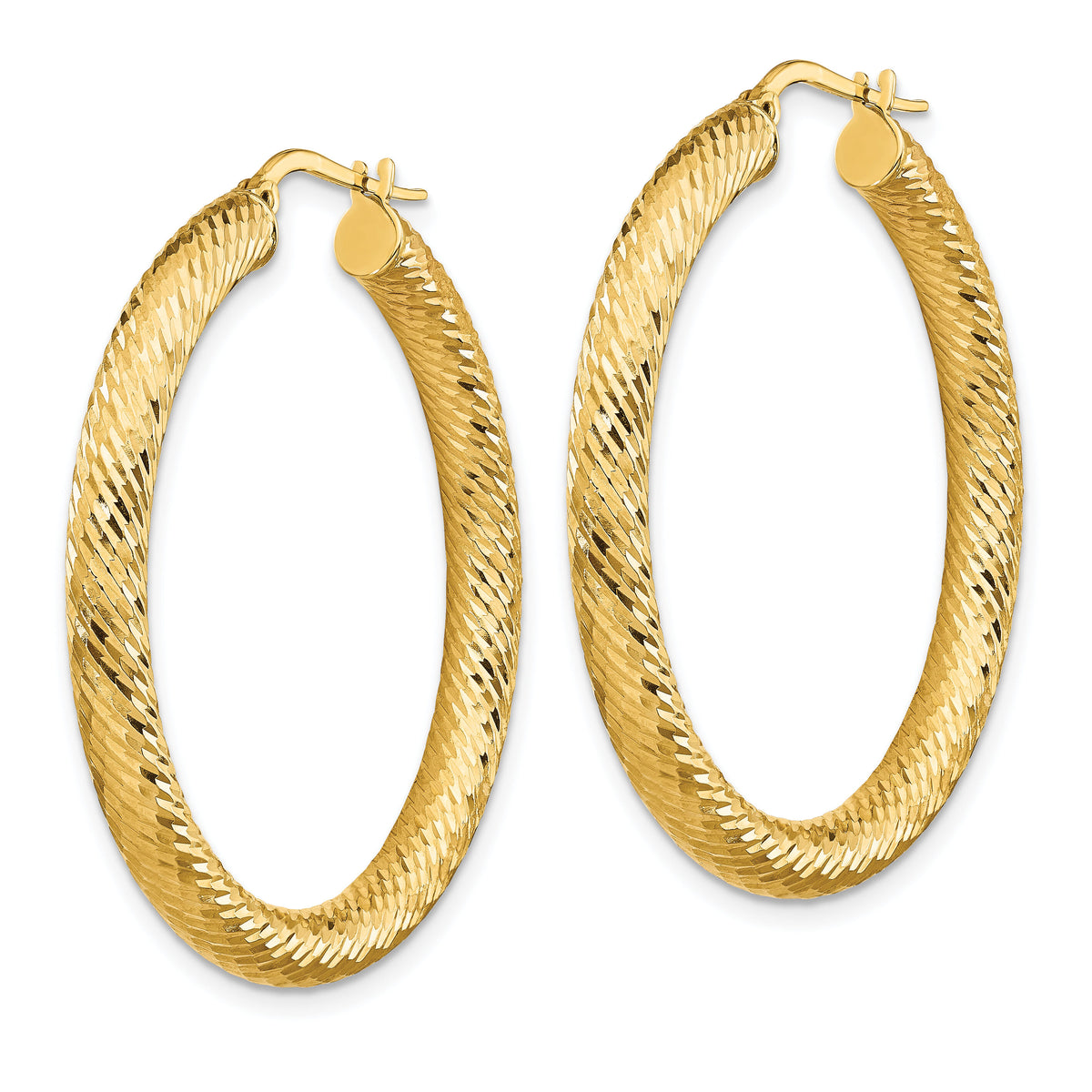 14k 4x40mm Diamond-cut Round Hoop Earrings-TF1336