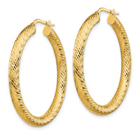 14k 4x40mm Diamond-cut Round Hoop Earrings-TF1336