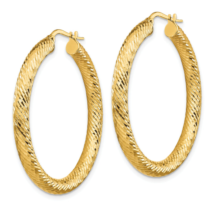 14k 4x40mm Diamond-cut Round Hoop Earrings-TF1336
