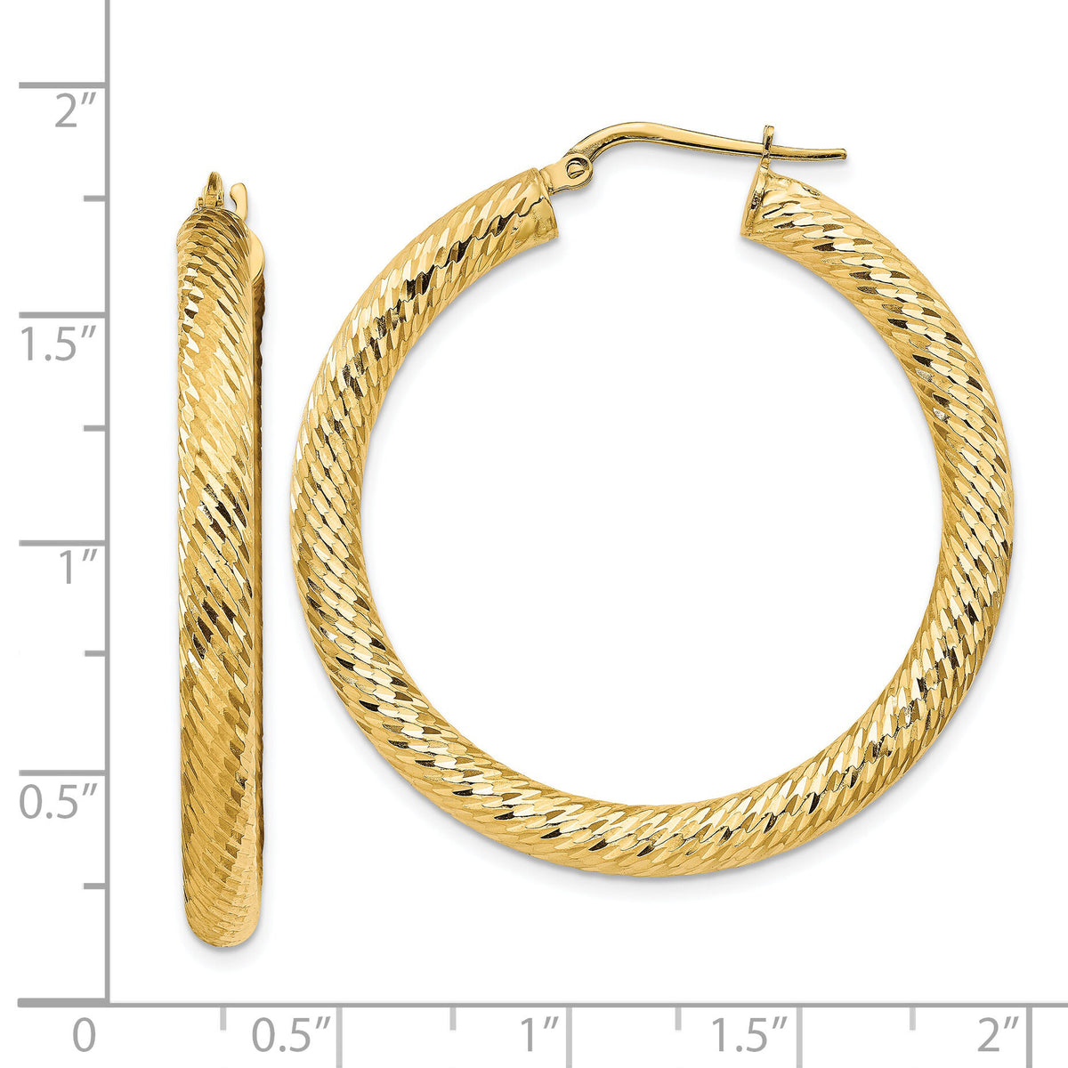 14k 4x40mm Diamond-cut Round Hoop Earrings-TF1336