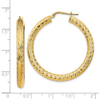 14k 4x40mm Diamond-cut Round Hoop Earrings-TF1336