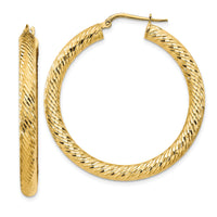 14k 4x40mm Diamond-cut Round Hoop Earrings-TF1336