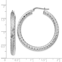 14k 4x40mm White Gold Diamond-cut Round Hoop Earrings-TF1336W