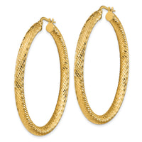 14k 4x50mm Diamond-cut Round Hoop Earrings-TF1338