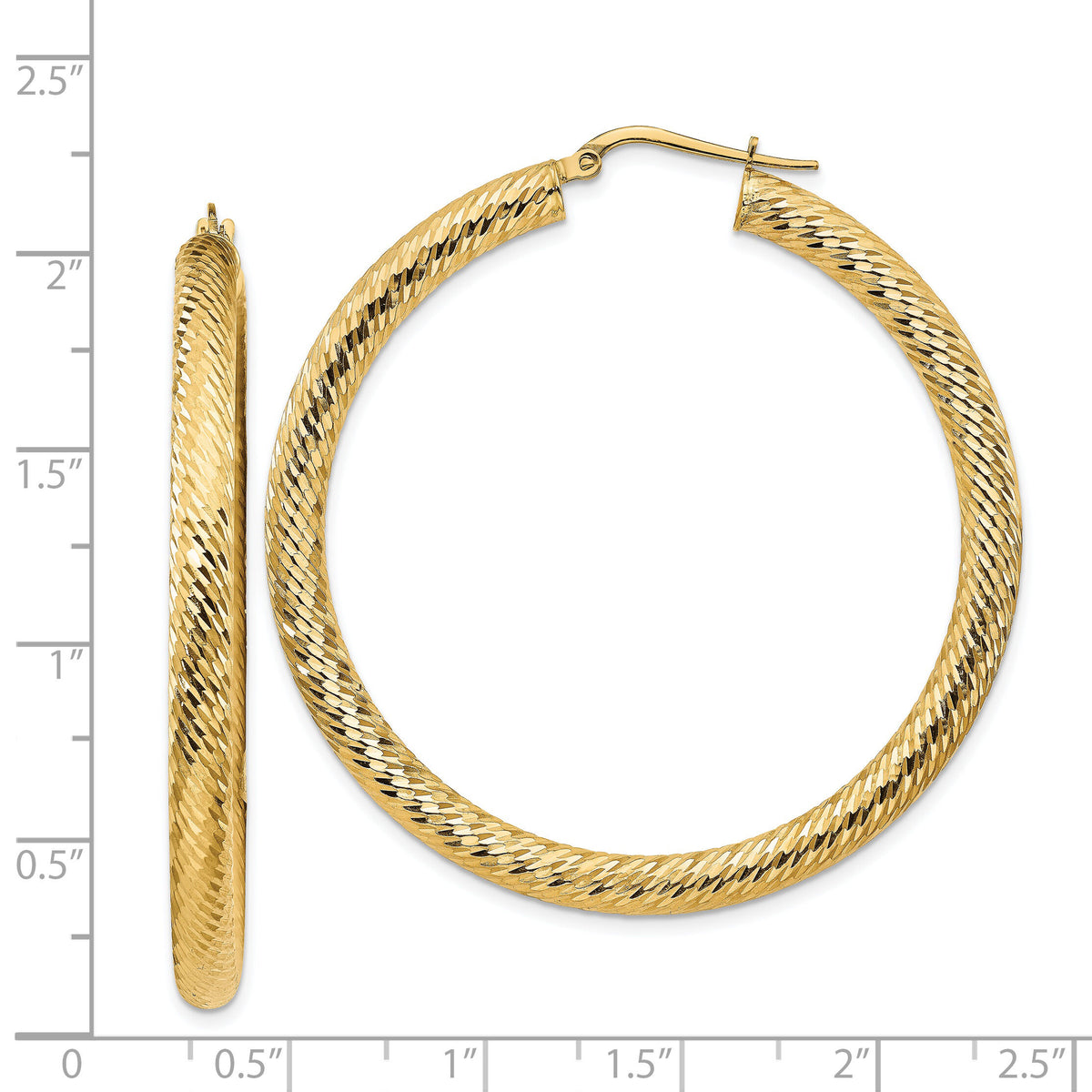 14k 4x50mm Diamond-cut Round Hoop Earrings-TF1338