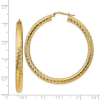 14k 4x50mm Diamond-cut Round Hoop Earrings-TF1338